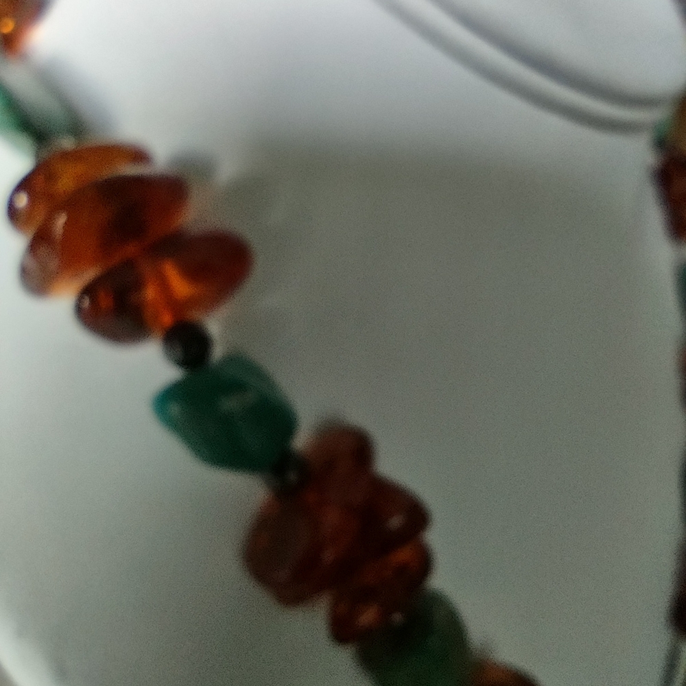 Enormous Turquoise and Amber Pendant Necklace - Statement Piece - Very Heavy - Picture 7 of 16